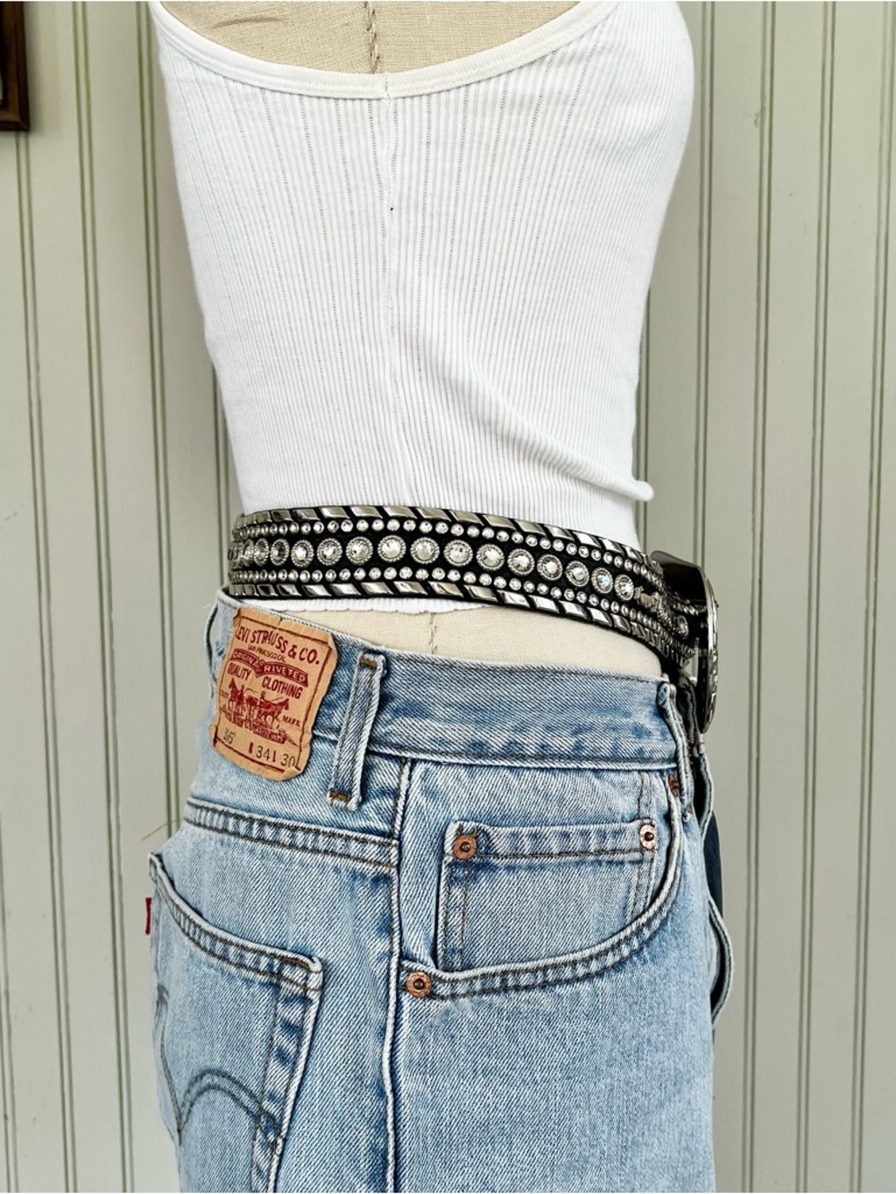 Kippy’s Rhinestone Studded Western Belt Big Buckle Black Leather Silver Accents - Picture 4 of 7